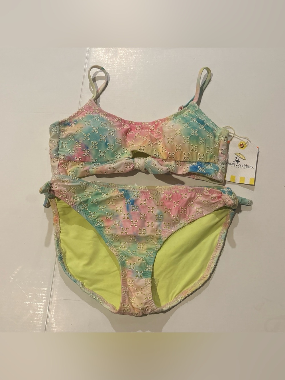SHADE CRITTERS BIG GIRLS EYELET 2 PIECE BIKINI SWIMSUIT Sz 14 50+UPF NEW